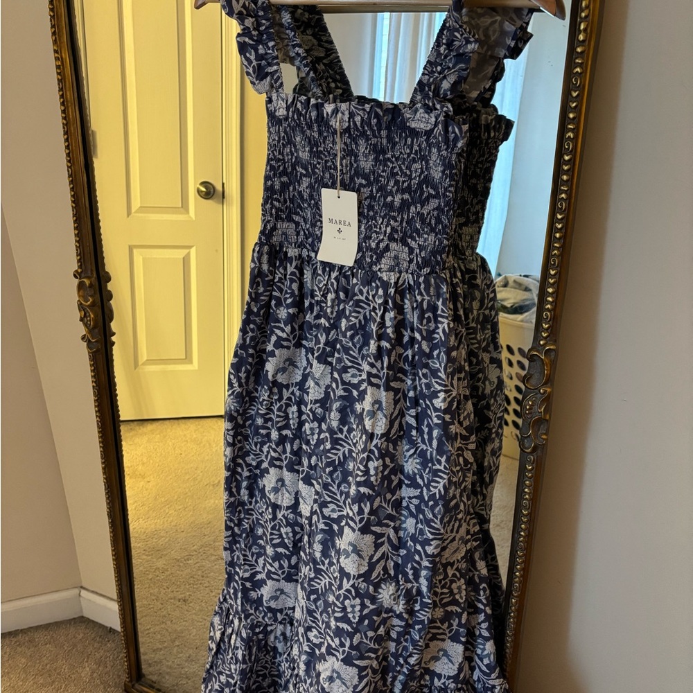 Elegant Blue and White Floral Maxi Dress